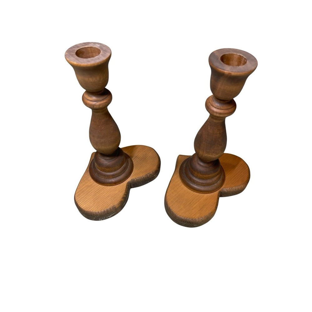 Vintage Wooden Heart Candle Holder Sticks 90s Cottage Grandma Core